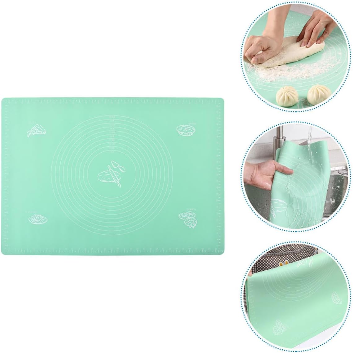 LABRIMP Silicone Dough Kneading Mat Non-stick Kitchen Pastry Mat 65x45cm Green Reusable Baking Surface for Home Baking