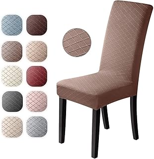 BalladHome Fundas para sillas 4 Piezas Jacquard Funda de Silla Elástica Fundas elásticas Extraíbles y Lavables Comedor Cubierta de Asiento Duradera Modern Boda Decor Restaurante(Marrón, Paquete de 4)