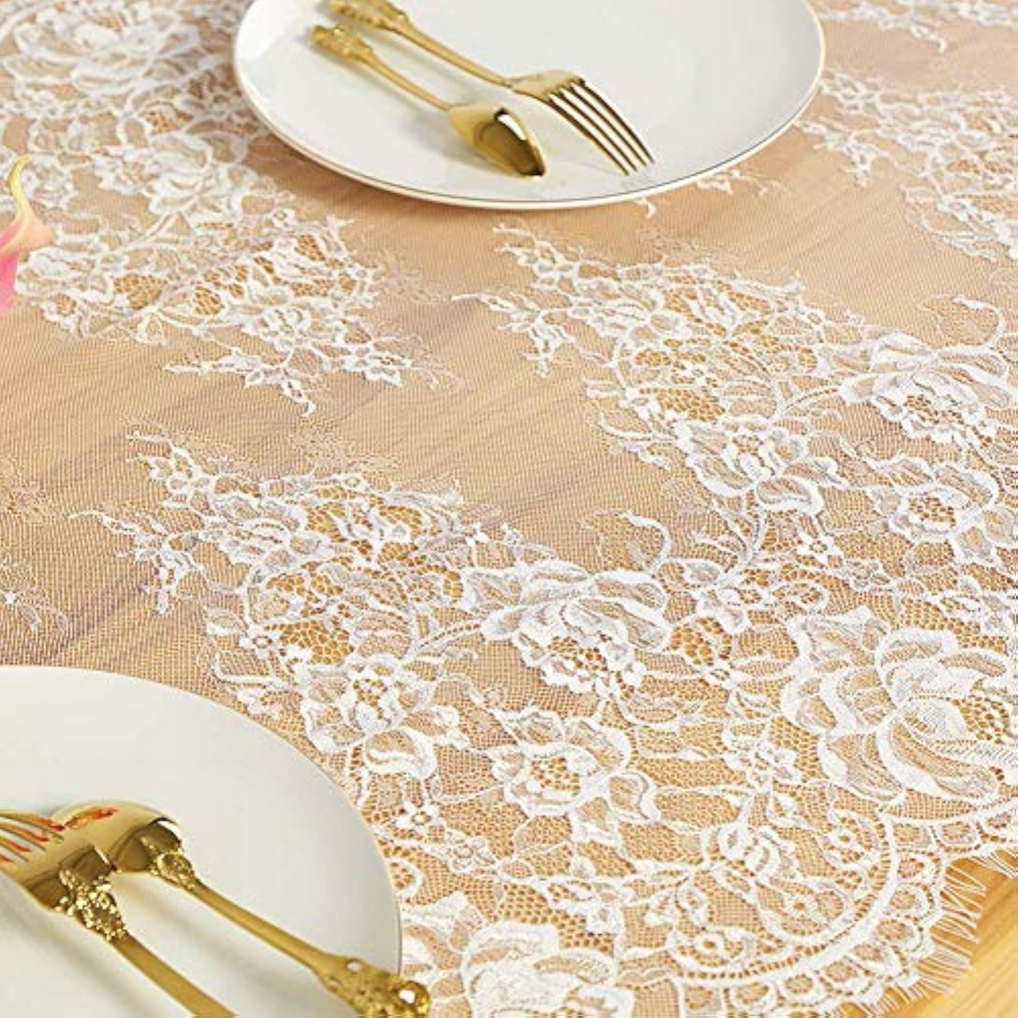 Floral Rose Embroidered Rectangular Cloth Table Overlay