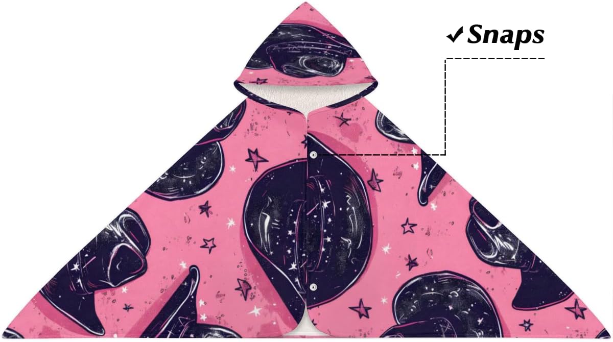 Kids Hooded Bath Towel for Boys Girls, Cowboy Hats Watercolor Black with Stars Cotton Hooded Beach Towel Wearable Wrap Poncho for Toddler Swimming Pool