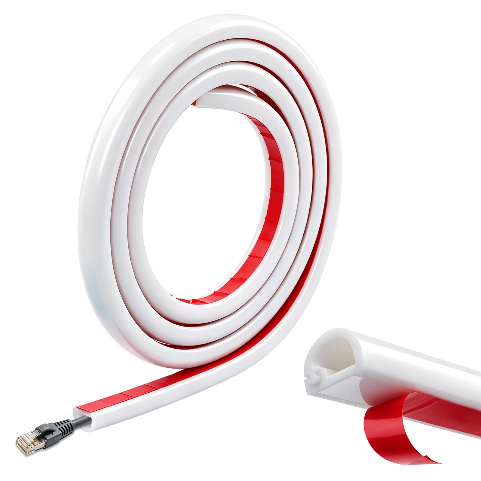White Cable Trunking Self Adhesive For 2-3 Electric Cables,Flexible Wire Covers For Cables,Conduit Wire Trunking,TV Cable Hider For Wall (White, 2M (for 1 wire))