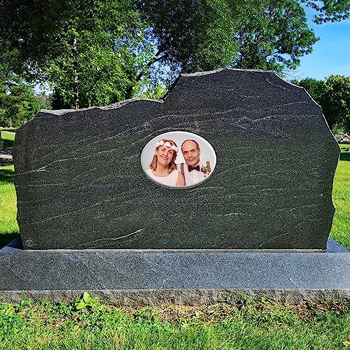Image of Personalized Ceramic Photo for Headstone, Waterproof Picture for Grave Cemetery Tombstone Pictures Porcelain Cameo Funeral Portrait Memorial Monument Photo for Burial Stone Hanging Decorative Tiles