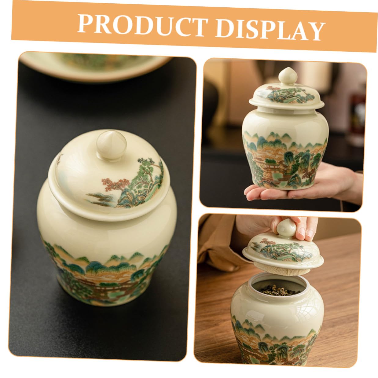 HOMSFOU Barattolo Ermetico Conservazione e con, Coperchio per Freschezza da Tè in Ceramica 367ml Design Vintage Cinese Cucina e Casa