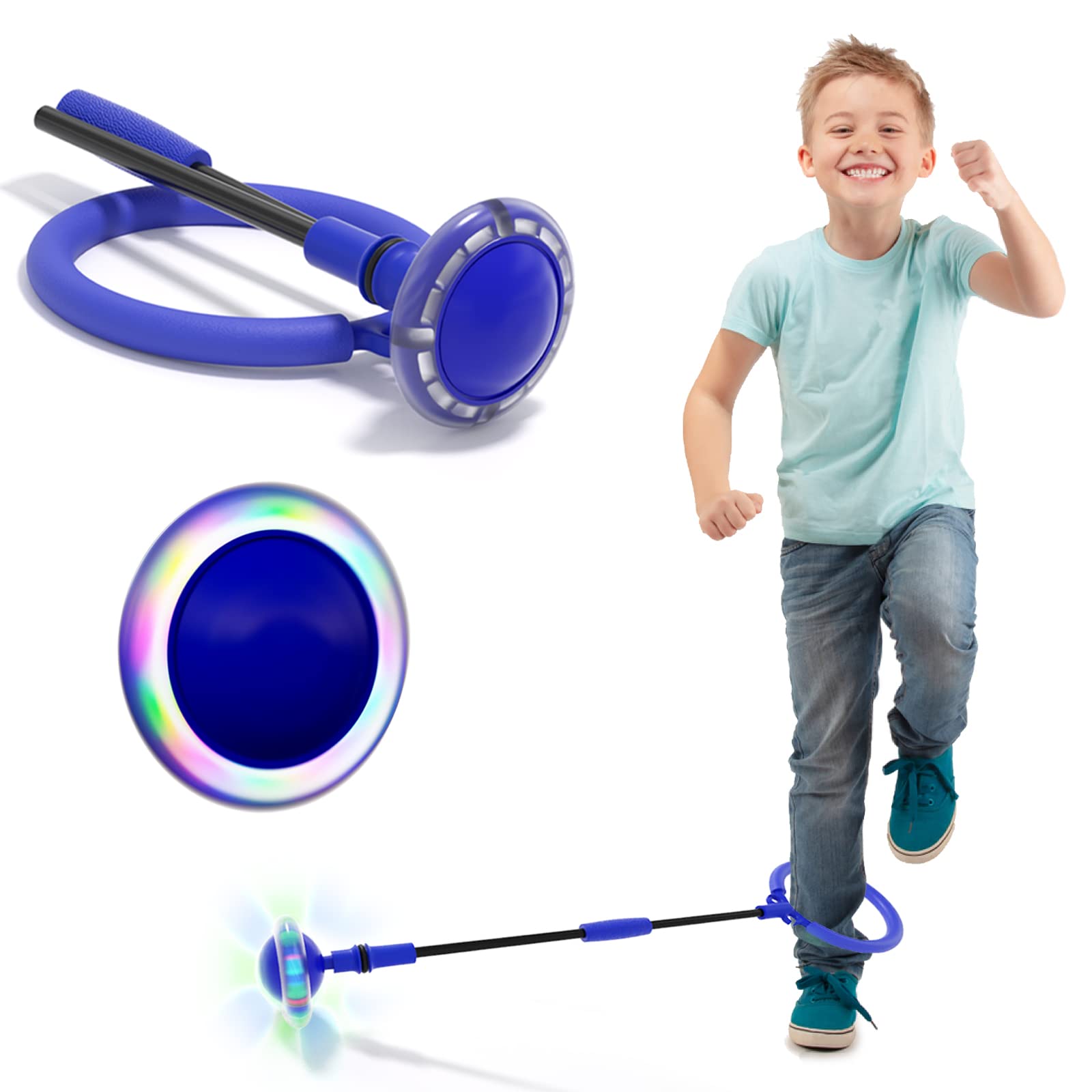 Photo 1 of *USED* Amble Skip Ball for Kids Adults - Ankle Skip It Ball Jump Rope - Foldable Hoop Colorful Light Flashing Swing Ball - School Recesss Playground Equipment Indoor Outdoor Jumping Toys for 3+ Years Blue