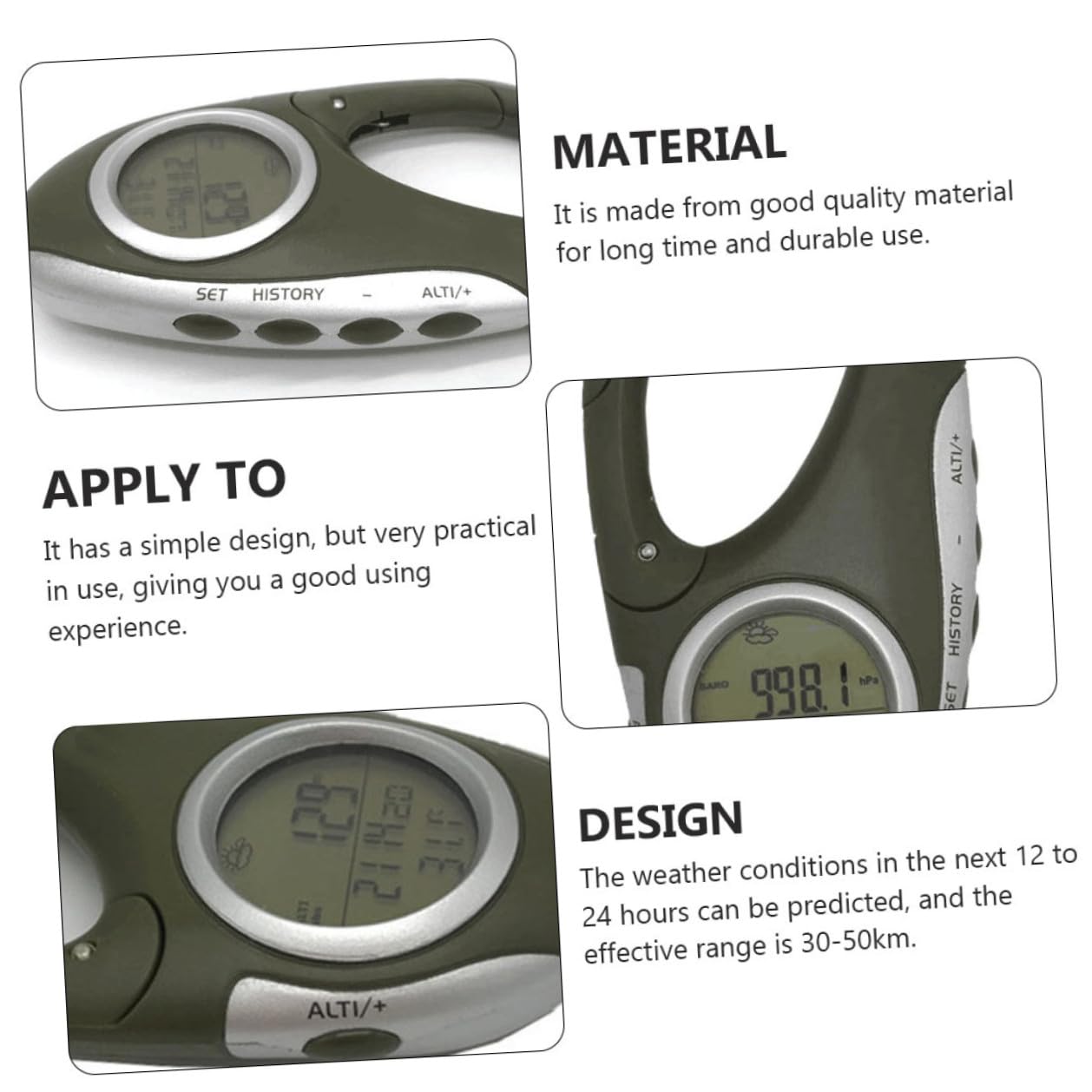 Tragbarer Handheld Höhenmesser mit Barometer und Thermometer Leichter Karabiner für Bergsteigen und Wandern Wettervorhersagend Praktisches Outdoor Gadget für Wanderer