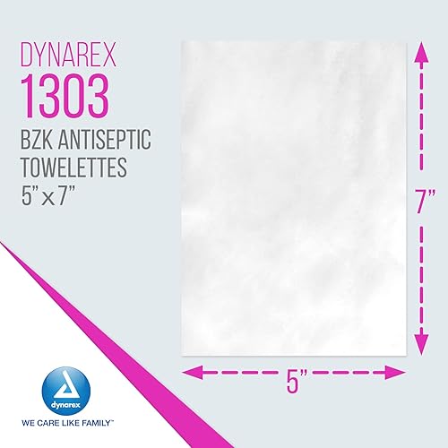 Miniatura 2 de Dynarex BZK - Toallas antisépticas, toallitas desinfectantes húmedas diseñadas para prevenir infecciones en heridas menores, 5 x 7, desechables y