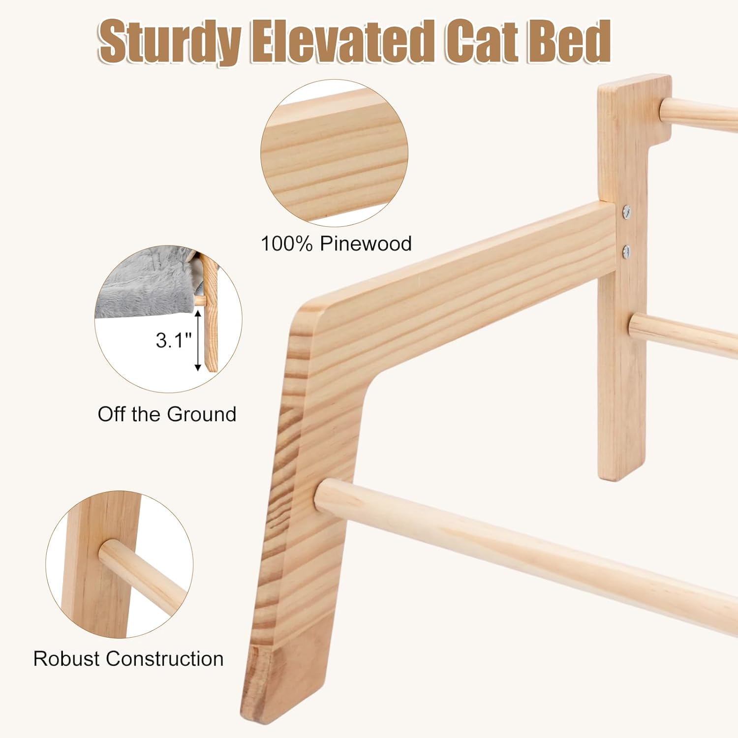 Cama grande para gatos, mullida, cojín para gatos de felpa, sofá para gatos elevado, cueva elevada con cojín lavable extraíble, 69 x 47 x 30 cm, cama para gatos, soporta 15 kg para gatos y