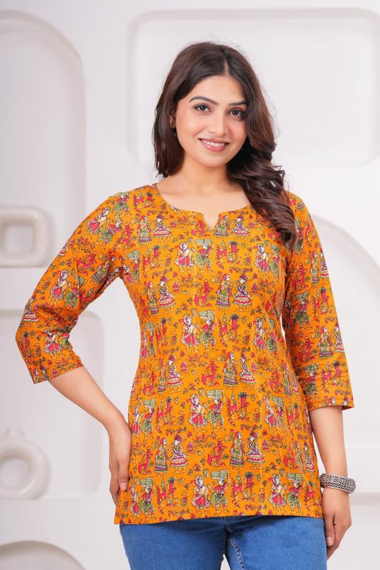 Image of SIROTA Rayon Short Top for Women | Tunic for Jeans | Western Short Kurti | Stylish Straight Ladies Kurta | Ethnic Kurta for Girls