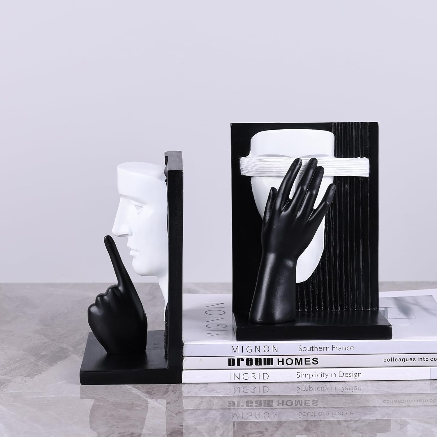 Unique Decorative Bookends – Thinking Man Statue for Bookshelf, Modern Abstract Art Bookends, Aesthetic Decor for Home, Office, Desk, Funky Book Ends for Large Books & Shelf Display (Black)