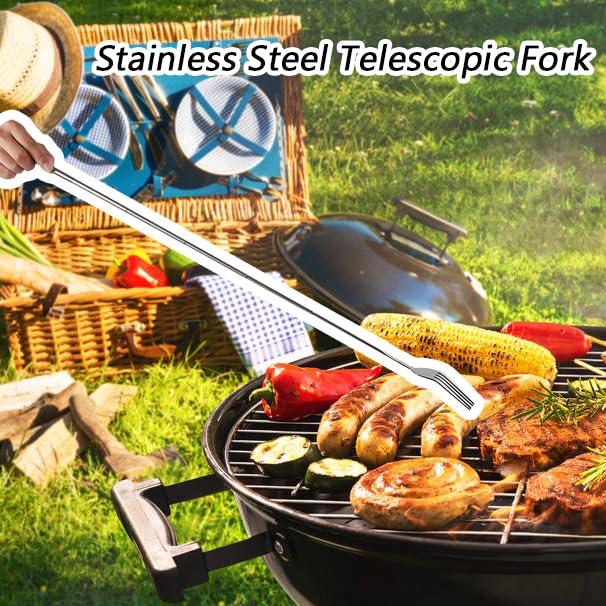 Teleskop Gabel & Löffel Set Edelstahl - Ausziehbares Besteck 64cm Für Grillen & Camping