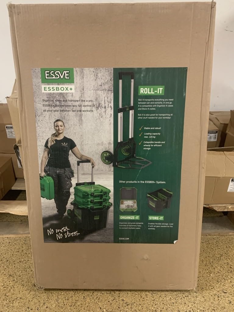 ESSVE ESSBOX+ Roll-It Transportwagen, klappbarer Systemwagen bis 125 kg, leicht & stabil, für Organize-It und Store-It, Aluminium & Kunststoff, Baustellenwagen, Made in Sweden