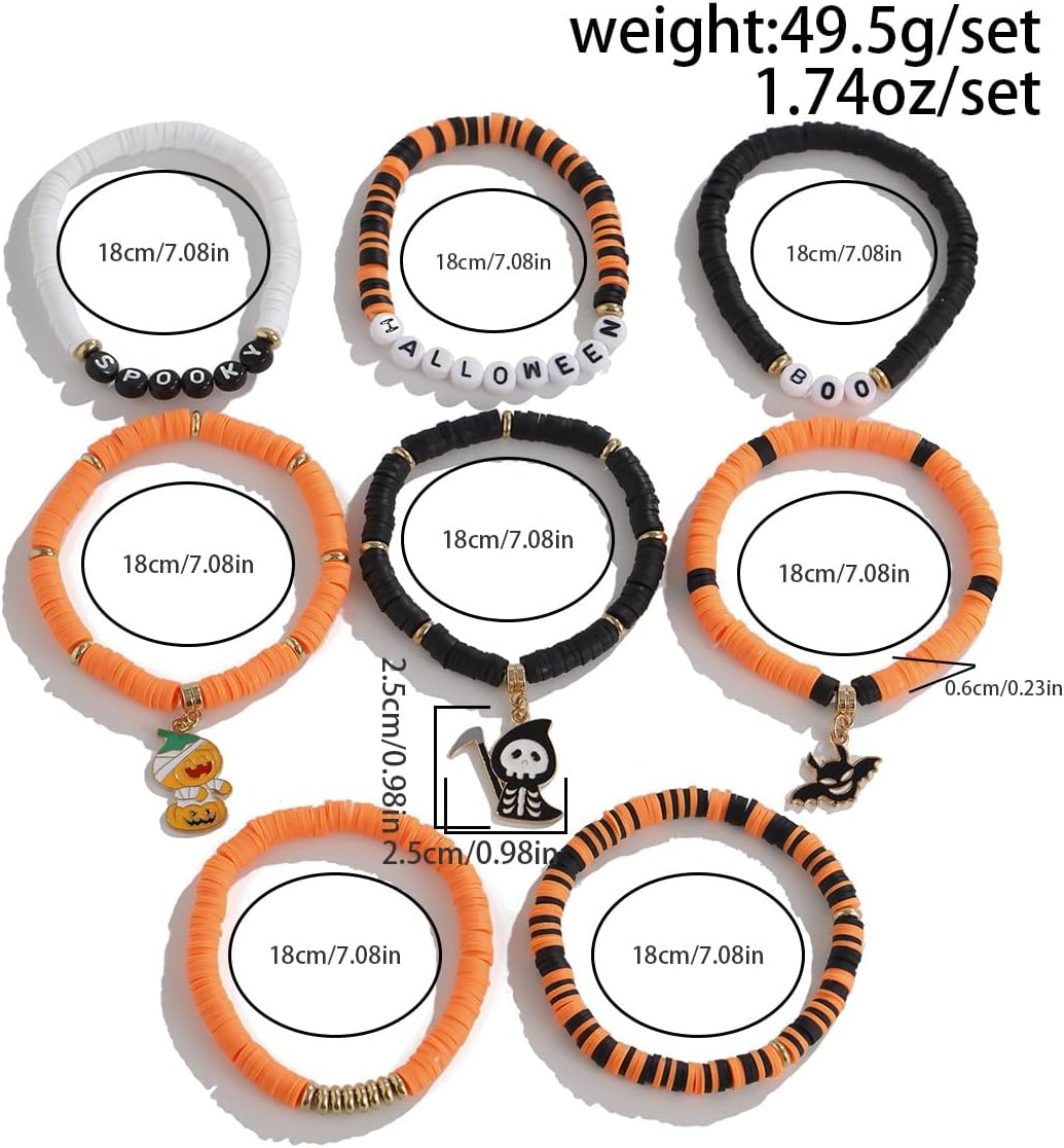 Fuqimanman2020 Halloween Heishi Bracelets Holiday Stackable Bracelet for Women Pumpkin Ghost Boo Surfer Stretch Bracelet Halloween Cosplay Jewelry Gifts - Image 8