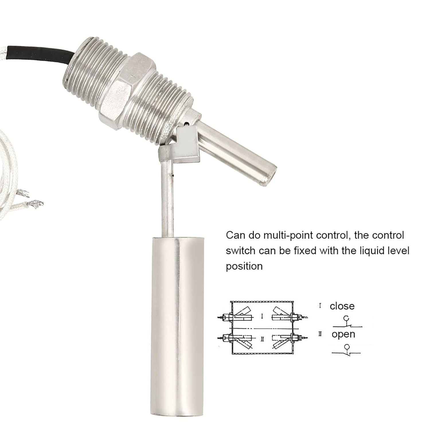 Sensor Switch, Side Mounted Liquid Water Level Float Sensor Switch 304 Stainless Steel 1/2 NPT Male Thread DC0-110V for Tank Swimming Pool Garden Pond Liquid Water Level Sensor