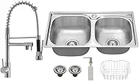 Kit Cuba Dupla Gourmet em Aço Inox + Torneira Gourmet Misturador Monocomando Vip Metal Cromado