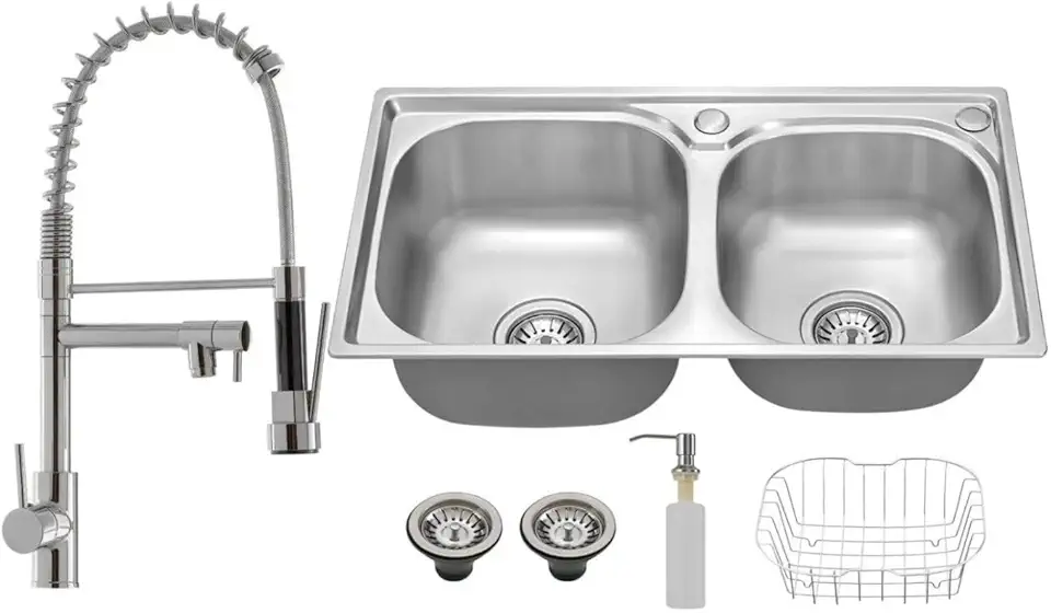 Kit Cuba Dupla Gourmet em Aço Inox + Torneira Gourmet Misturador Monocomando Vip Metal Cromado