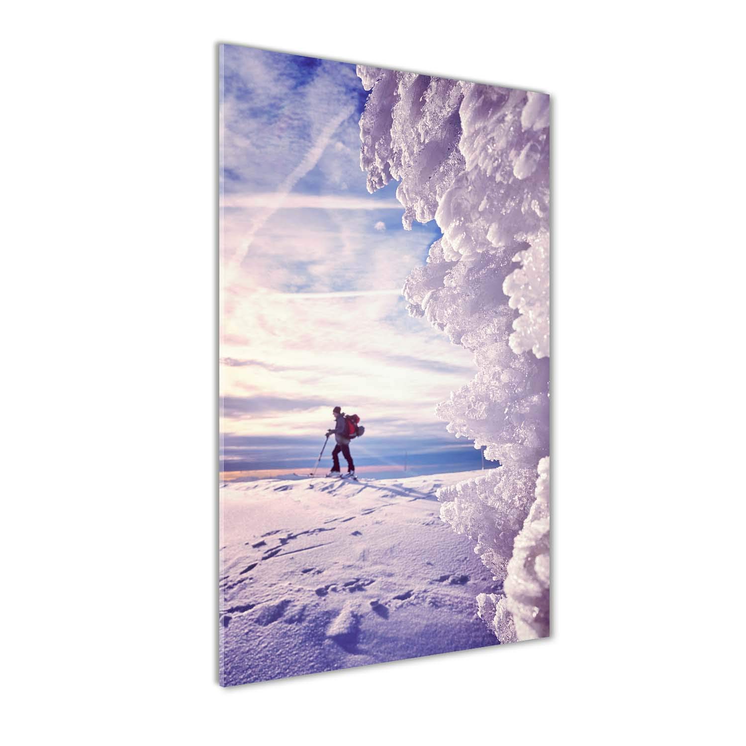 Tableau panoramique skieur bleu en verre 60x120 cm Tulup pour decoration salon