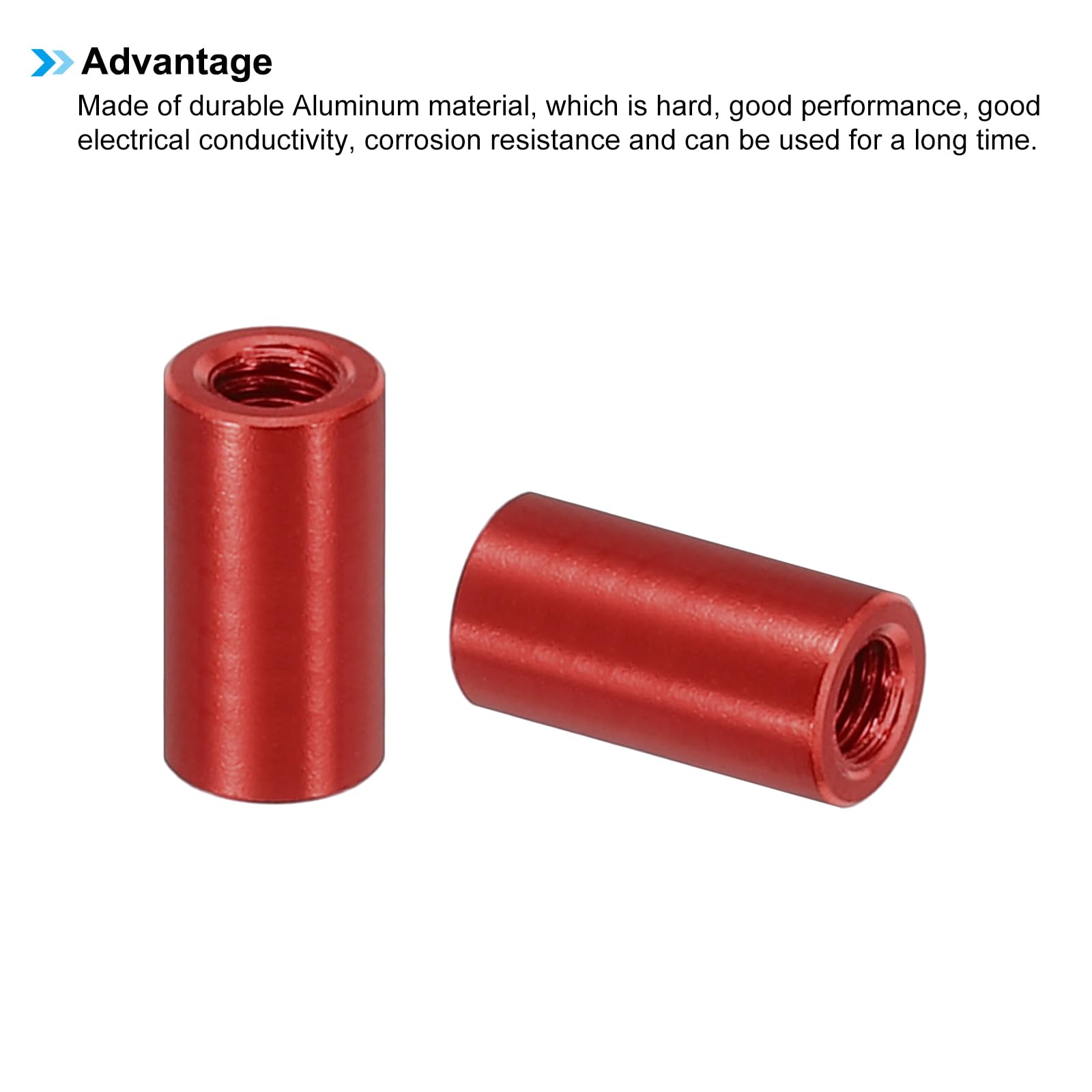 PATIKIL 6pcs M3 Metal Threaded Standoff Spacer Nuts, Round Aluminum Spacers Female Coupling Screws, 1/8" ID x 3/16" OD, Red, (12mm L) - Image 4