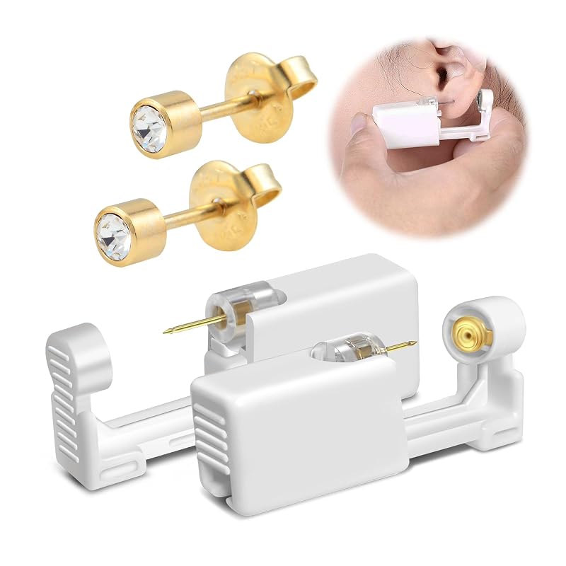 Kit para piercing de orelha BeiLaiSun com 2 unidades, pinos de zircônia cúbica transparente de 4 mm e acabamento 24K Gold (231#)