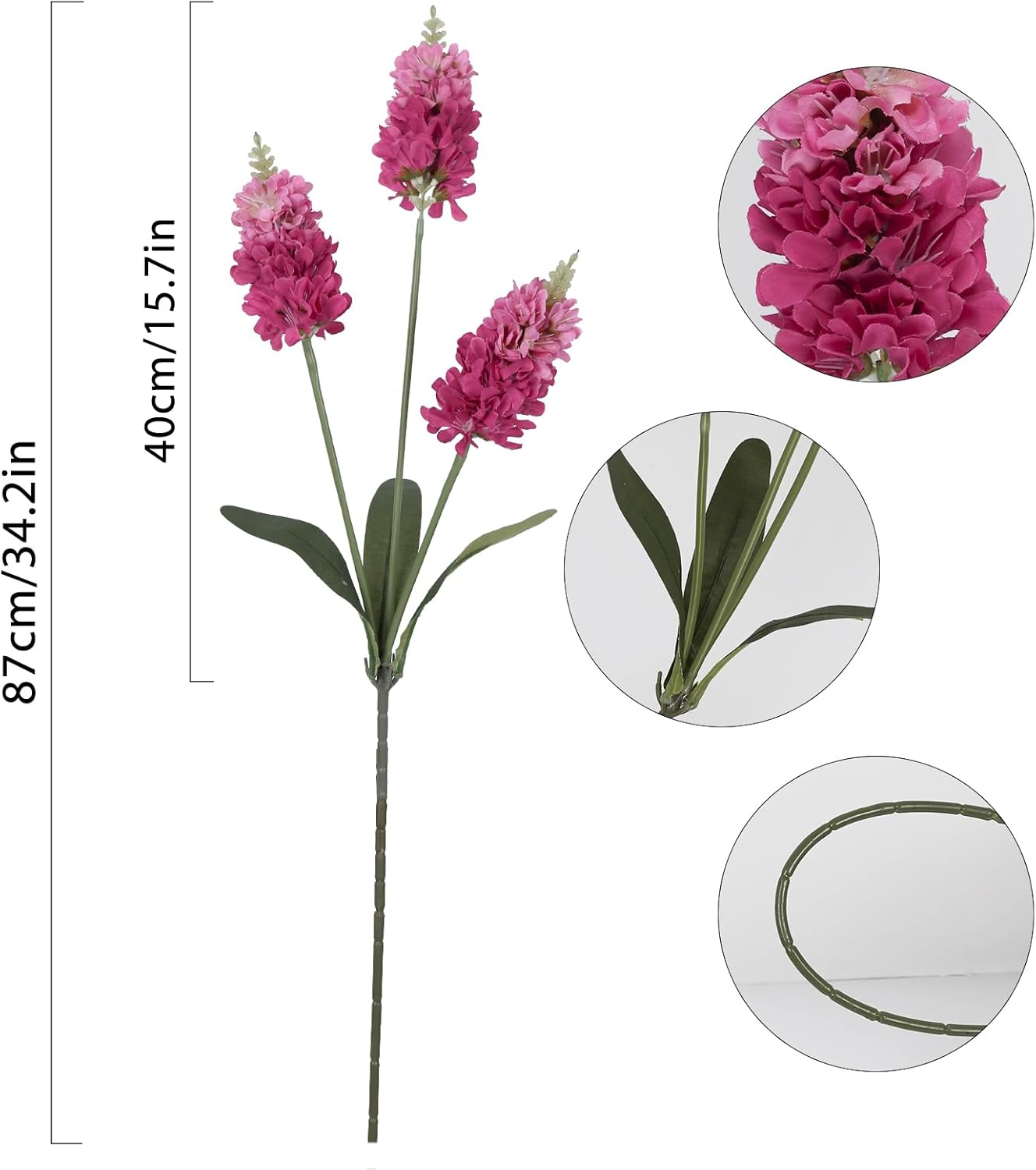 5PCS Hot Pink Snapdragon Artificial Flowers 34" Long Stem Silk Delphinium Flower Hot Pink Fake Hyacinth Flowers for Wedding Table Centerpieces Home Party Outdoor Decoration(Hot Pink) - Image 3