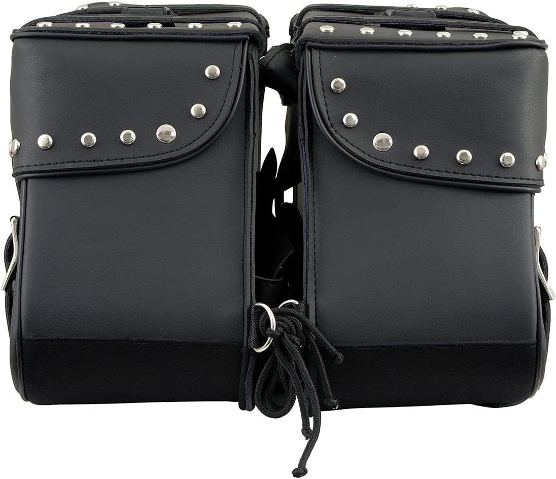 Milwaukee Leather SH645ZB Black 2-Strap PVC Zip Off Throw Over Motorcycle Saddlebags with Chrome Studs - One Size