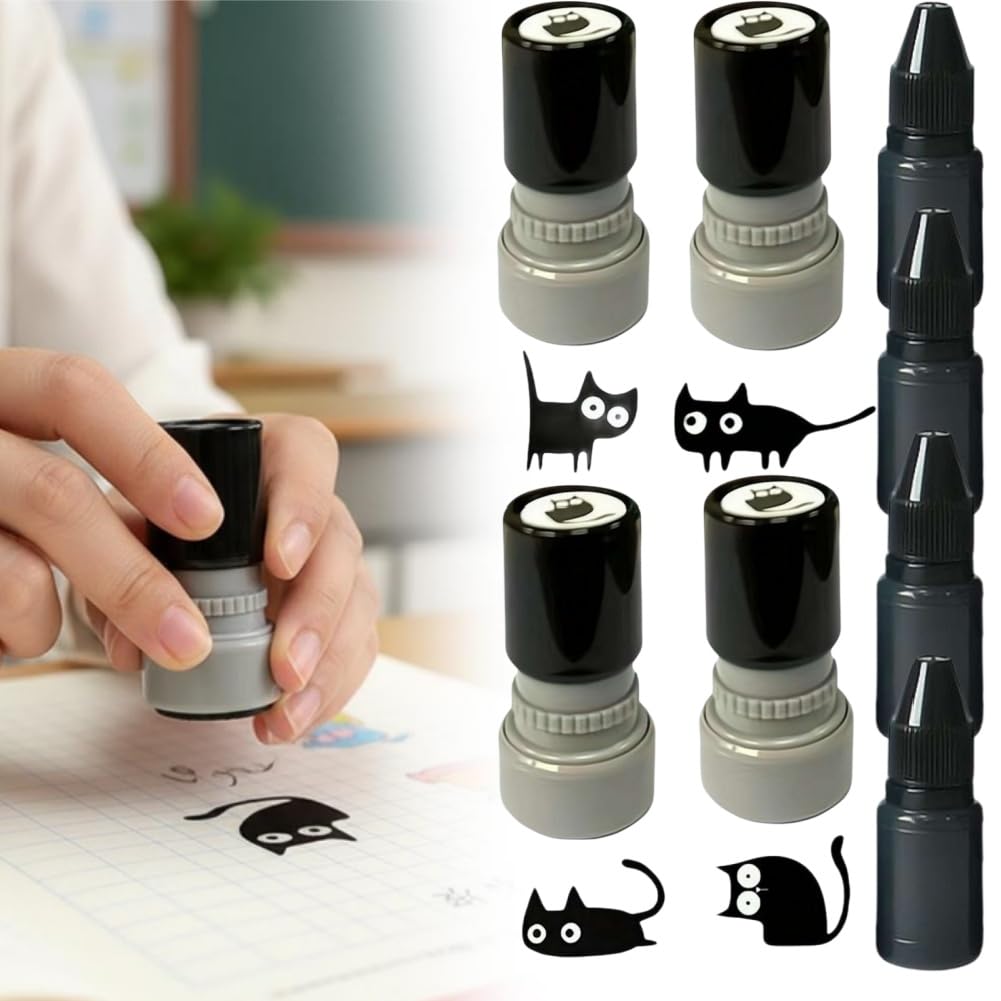 Cute Black Cat Craft Stamp,Cat Pattern Stamp,Cats Stamps Self Inking,Expressions Mini Kitten Silhouette Stamps,Black Cats DecorativeStamp,for Cards, Letters,Journals,Teacher Reward,Crafting