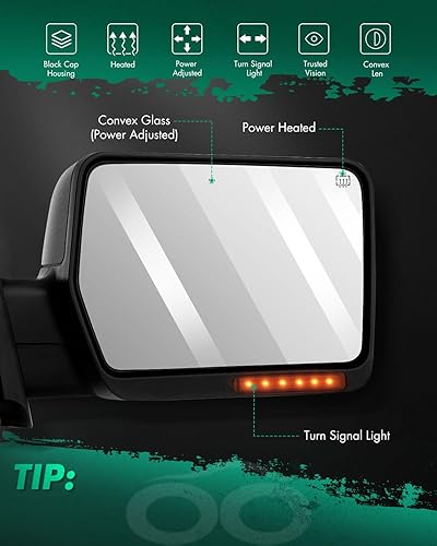 Miniatura 2 de SCITOO Espejo de remolque compatible con Ford 2007-2014 para camioneta de la serie F150, espejo retrovisor eléctrico con luz de señal de giro negro