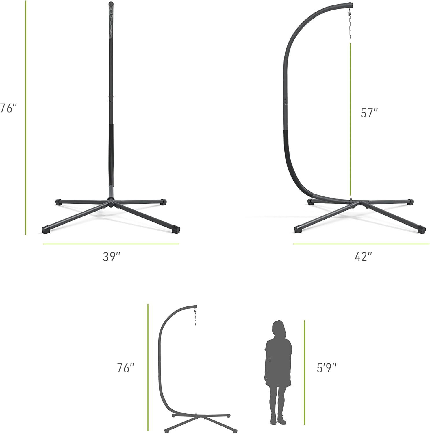 Greemotion Wave Hanging Metal C-Shaped Hammock Stands Outdoor Solid Steel Heavy Duty Stand Air Porch Swing Chair (Chair not Included) for Indoor, Outdoor Use, Black