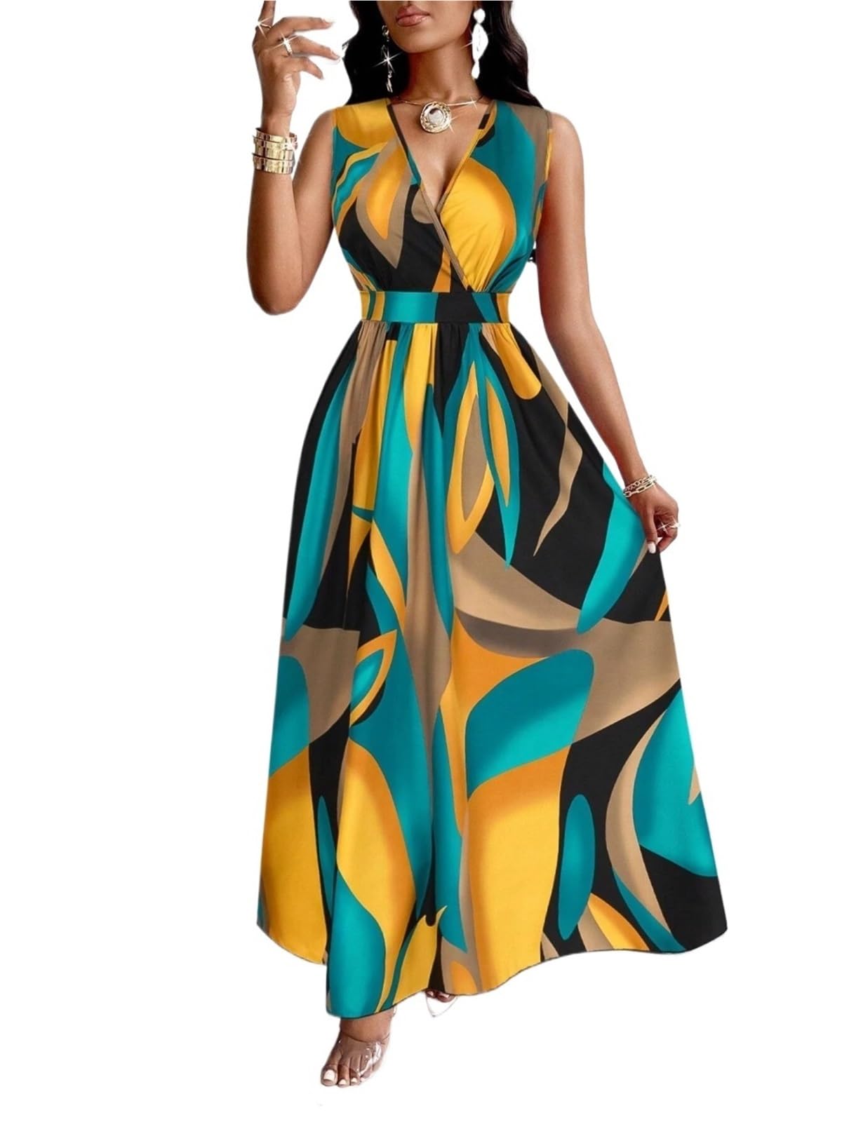 Vestido De Playa Mujer Sin Mangas hasta El Suelo con Estampados Abstractos Moda for Ocasiones Informales
