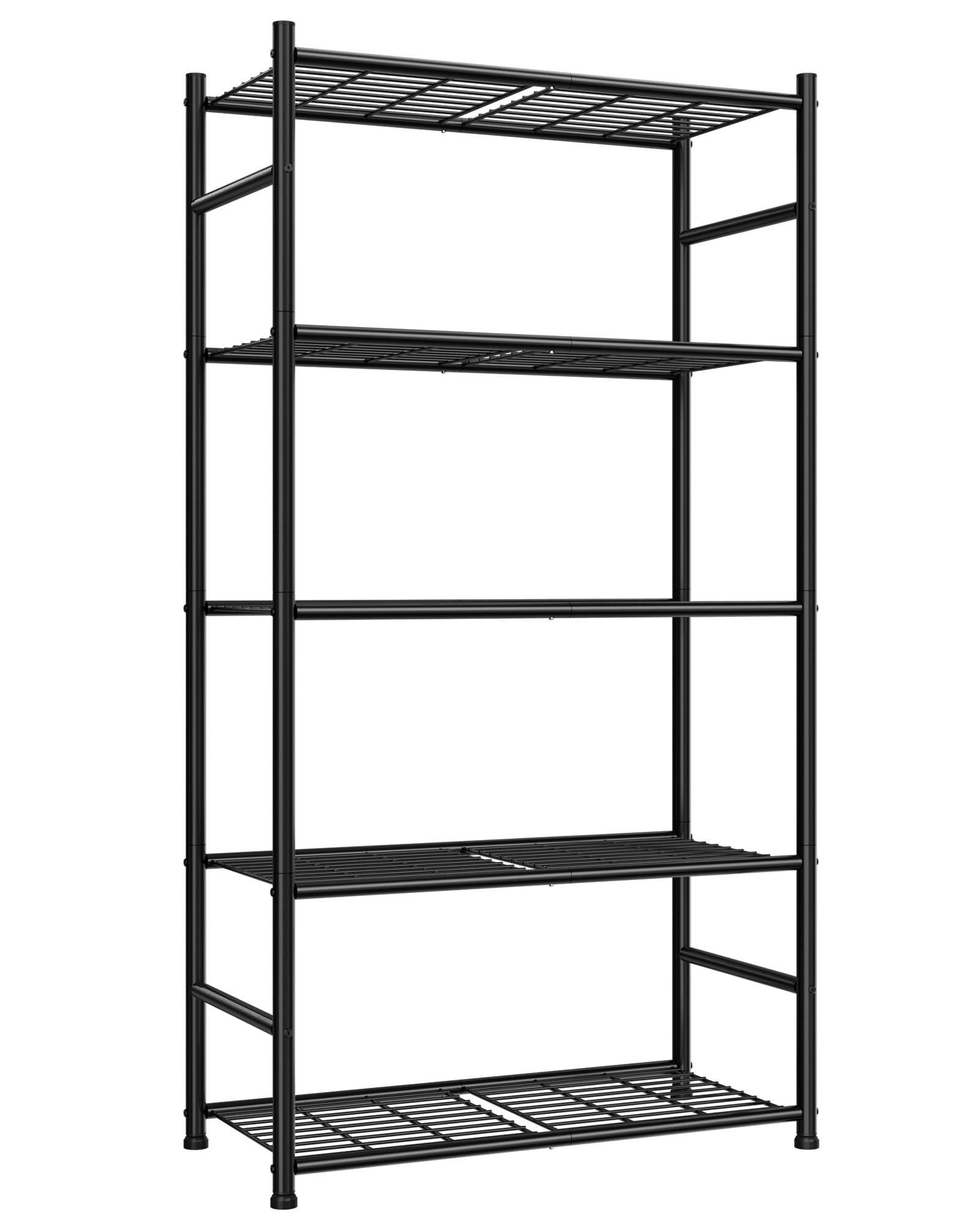 Sakugi Shelving Unit - 5 Tier Metal Storage Shelves with Wall-Fixing Kit & Adjustable Levelling Feet, Storage Rack for Kitchen, Garage, Laundry Room, 60 x 35 x 149 cm, Black
