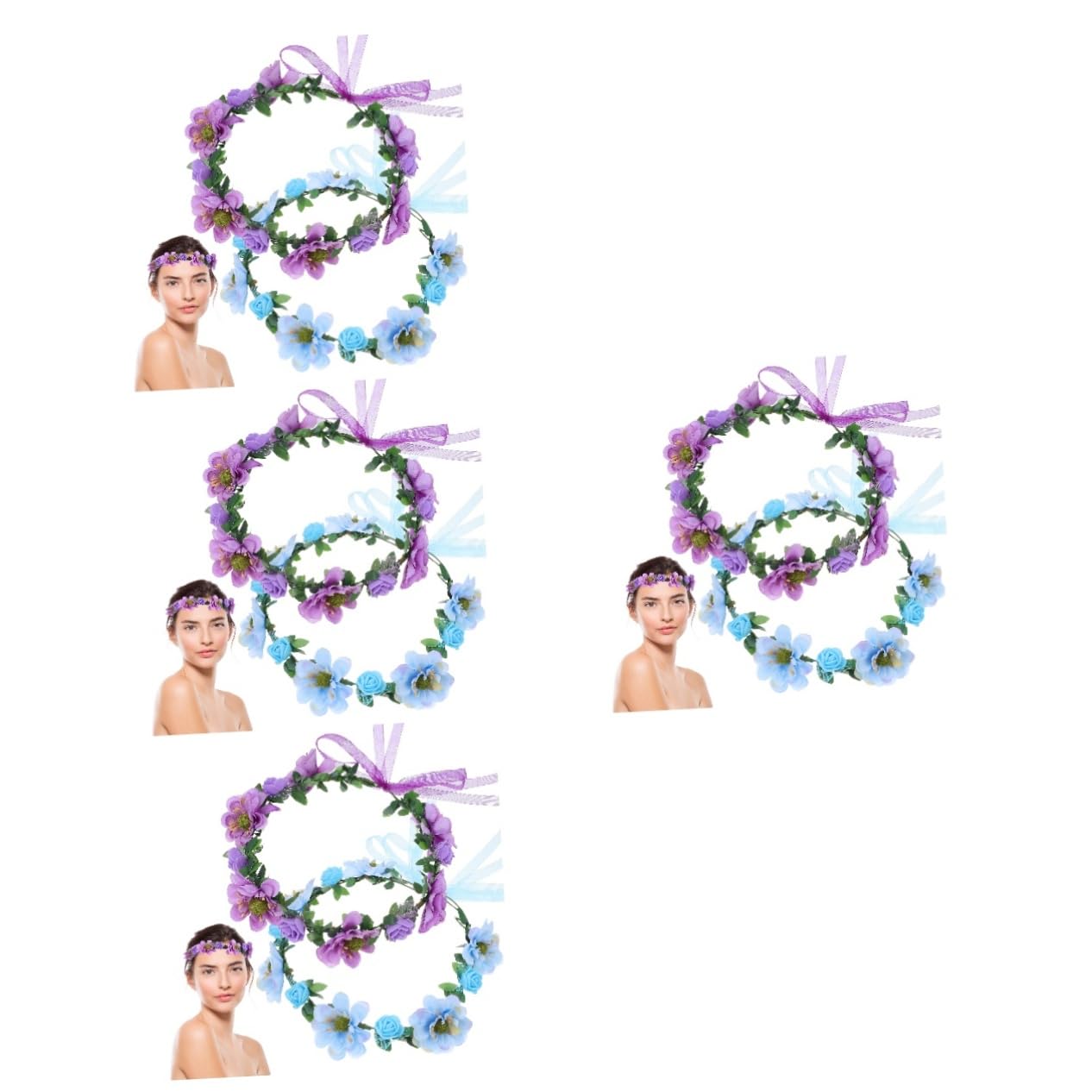 MAGICLULU 4 Set Di Corone Di Fiori Artificiali Per Donne E Ragazze Cerchietto Con Nastro Per Accessori Da Festa Di Nozze 2 Pezzi*4
