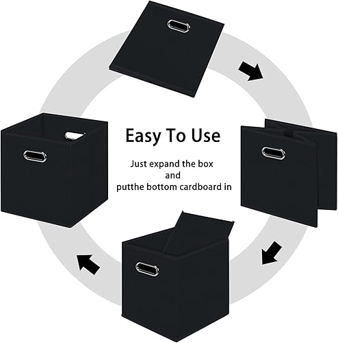 Miniatura 6 de Cubos de almacenamiento plegables negros, caja de almacenamiento de tela, cestas organizadoras con asas dobles para organizador del hogar (negro)