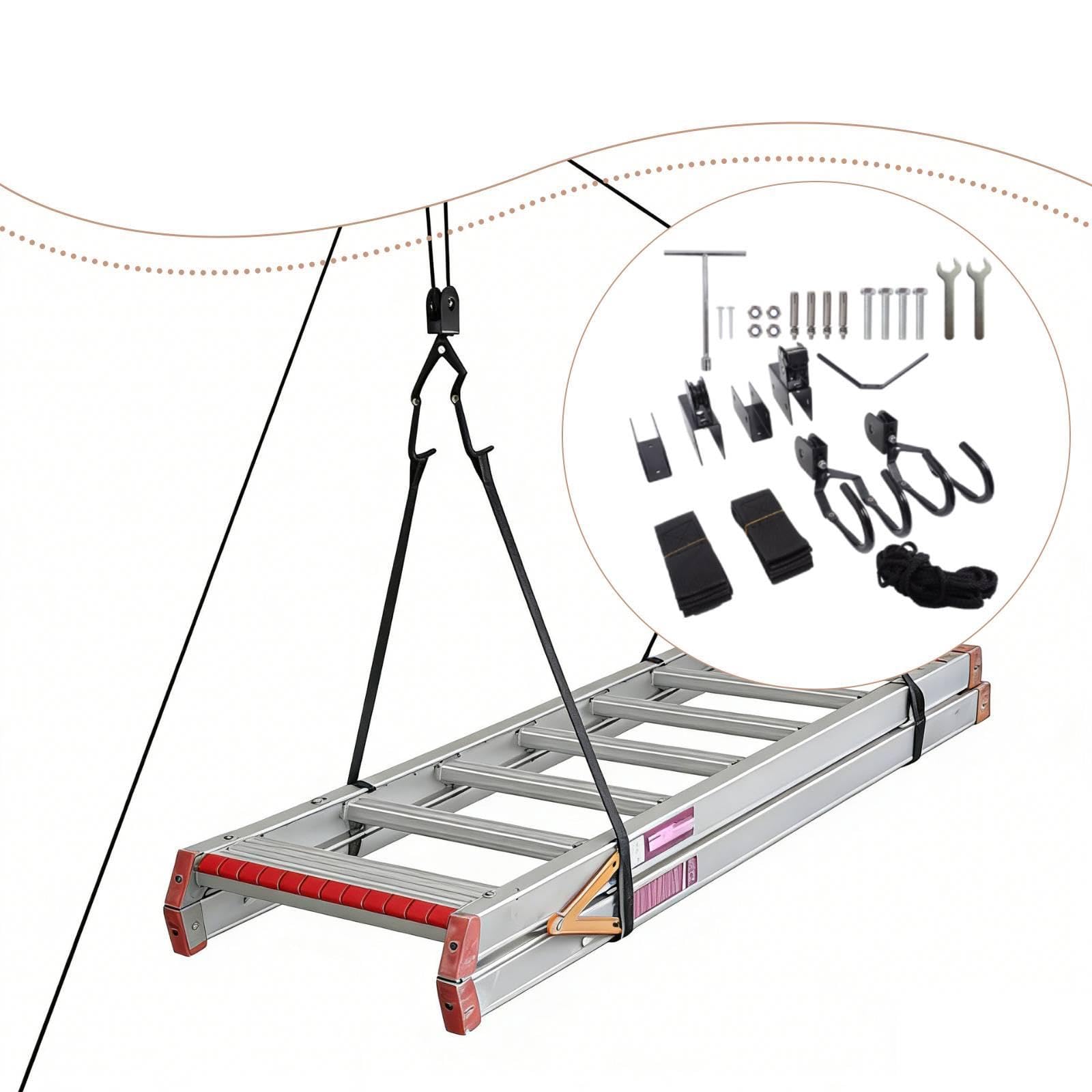 predolo Fahrrad-Deckenlift-Seilzugaufhängung für Leitern, Synchron-Liftsystem, Kippsicherung, vielseitig, leicht