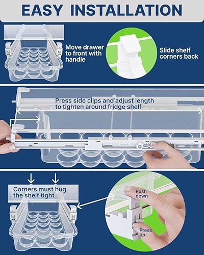 Miniatura 7 de Skywin Cajón de huevos para refrigerador, paquete de 2 soportes a presión para organizar y proteger los huevos, ajustable y ahorro de espacio,