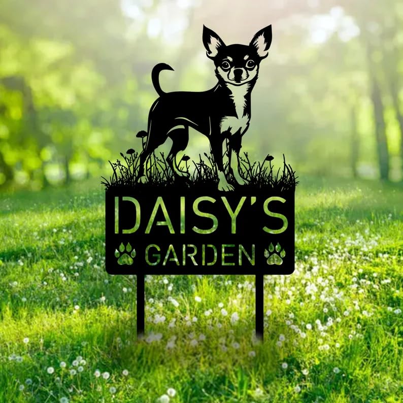 Personalised Chihuahua Dog Garden Sign, Custom Metal Name Sign, Outdoor Garden Ornaments, Pet Memorial Plaque, Chihuahua Gifts, Dog Statue, Puppy Yard Decor, Dog Memorial Gift