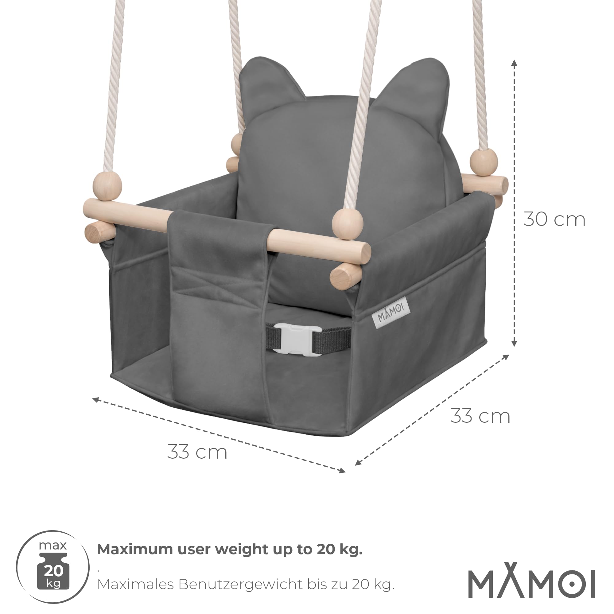 MAMOI Babyschaukel mit Sicherheitsgurt – Kinderschaukel für 6–36 Monate, max. 20 kg, Indoor