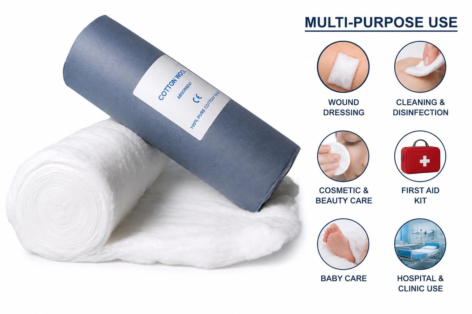 Premium Absorbent Cotton Wool Roll | 100% Pure Surgical Cotton | Soft, Sterilizable for Wound Dressing, First Aid, Hospital & Home Use