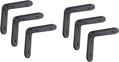 Q1 Beads 6 Pack Metal 2 x 2 inches Heavy Duty (3 mm) L Brackets Clamp - Right Angle Brace for Wood Furniture & Metal, Includes 24 Screws (2 x 2 Inches, Black Powder Coated)