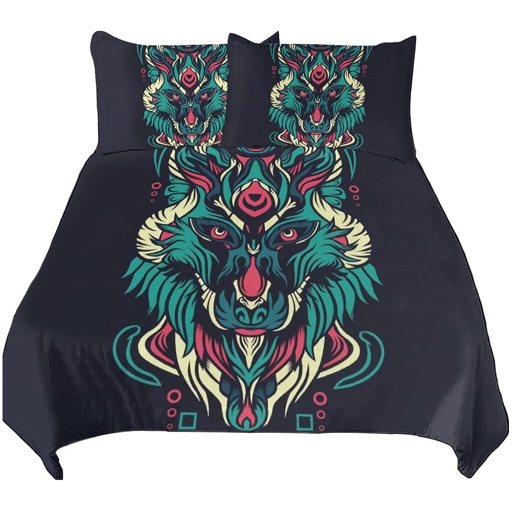 Parure de lit loup Viking 229x229 cm avec housse de couette imprimée 3D et taies d'oreiller