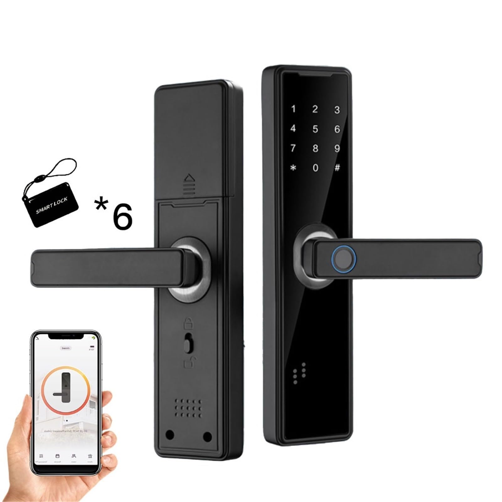 Serrure de porte intelligente biométrique à empreintes digitales, déverrouillage distance, carte sans clé, mot passe, serrure électronique Bureau Commercial(22x240 4085)