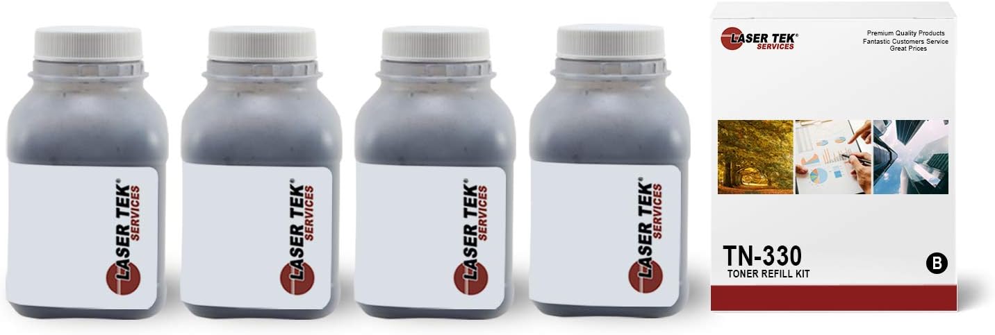 Laser Tek Services Compatible Toner Refill Kit Replacement for Brother TN330 TN-330 Works with Brother DCP-7030, HL-2140 2150N, MFC-7320 Printers (Black, 4 Pack) - 2,600 Pages