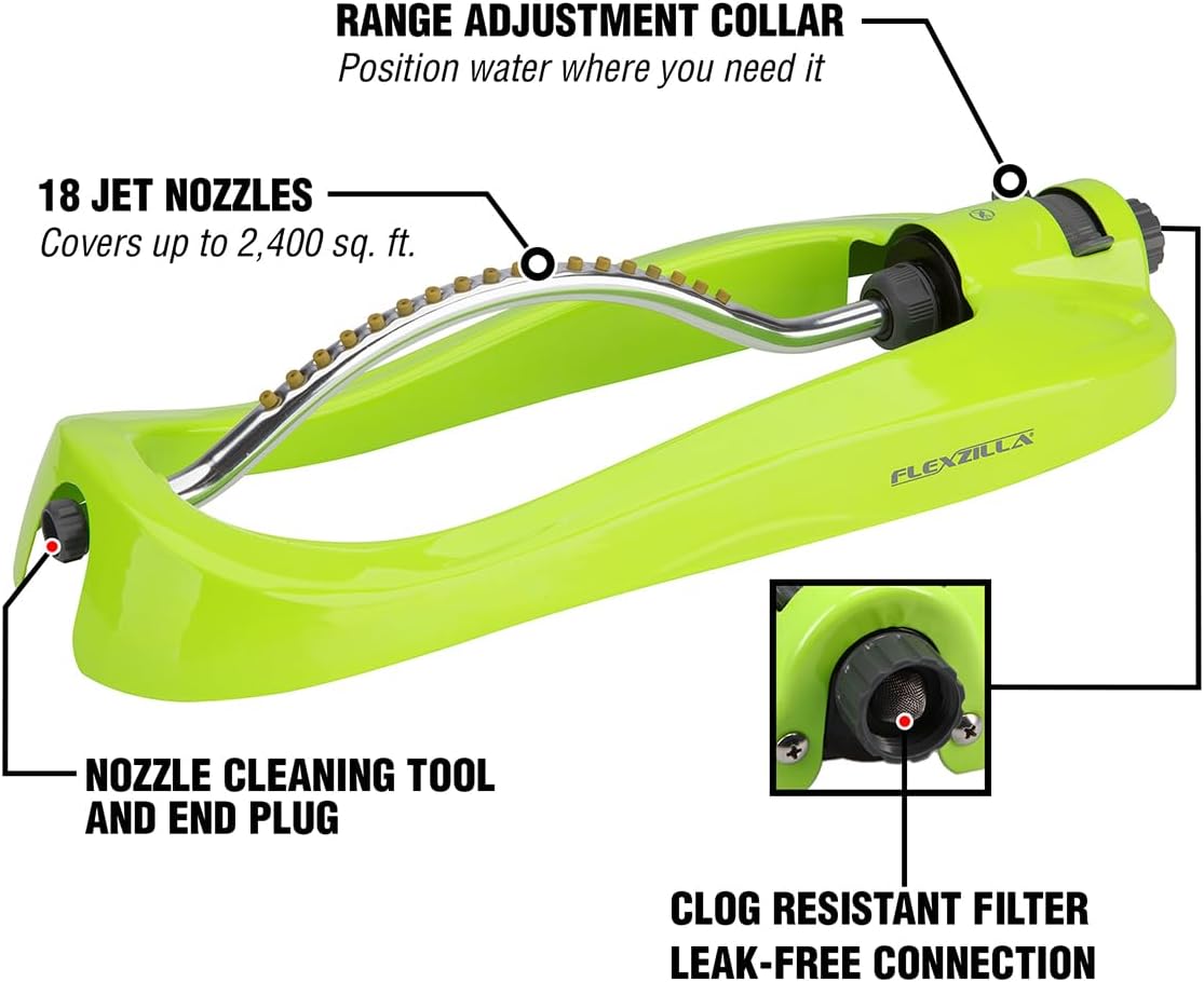 ZillaGreen Oscillating Lawn Sprinkler with Metal Base, 2,400 sq. ft.