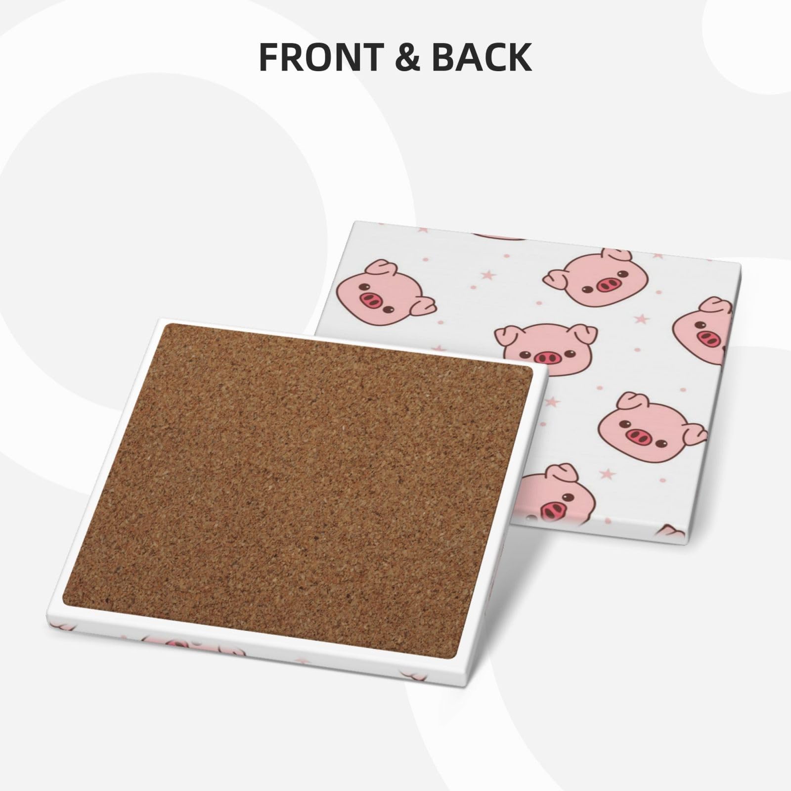 Lot de 4 dessous de verre décoratifs en céramique Motif cochon