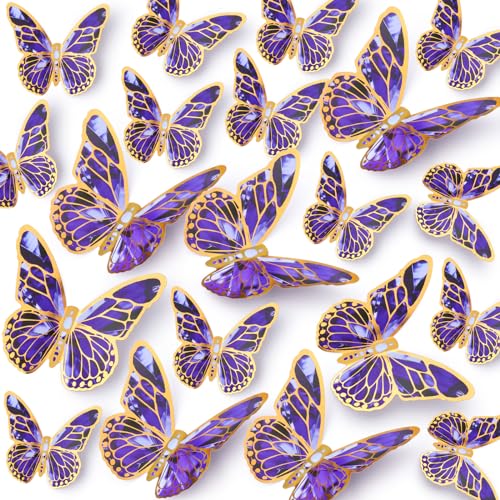 36 unidades adhesivos de mariposa 3D removibles morados
