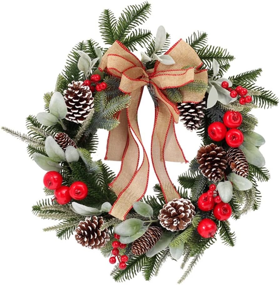 Decorative Eucalyptus Pine Cone Simulation Wreath Christmas Window Door Pendant