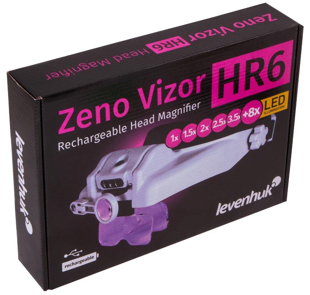 Levenhuk Zeno Vizor HR6 Lente d’Ingrandimento Ricaricabile USB da Testa – Occhiali di Ingrandimento a Mani Libere con Luce LED e 5 Lenti Intercambiabili da 1–8x per Artigianato | Lente frontale USB con LED, 5 lenti intercambiabili e ingrandimento 1x-8x pe