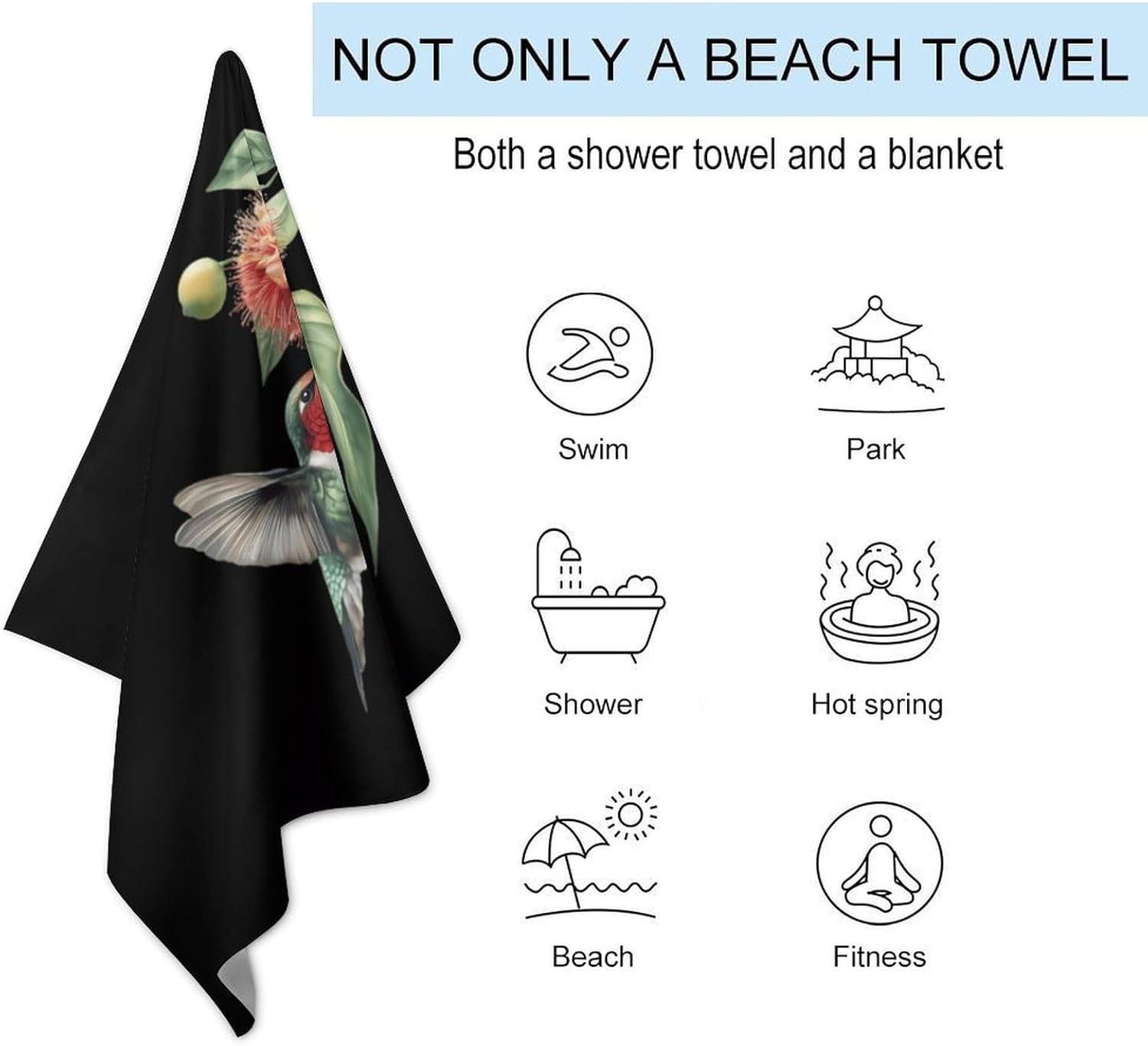 Hummingbird Oversized Beach Towel Soft Absorbent Pool Bath Swim Towels for Adults Travel Vacation Gifts 130x80cm