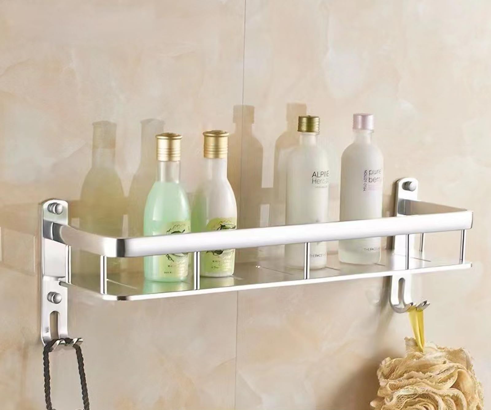 Étagère de salle de bain 40 cm en aluminium avec crochet pour douche