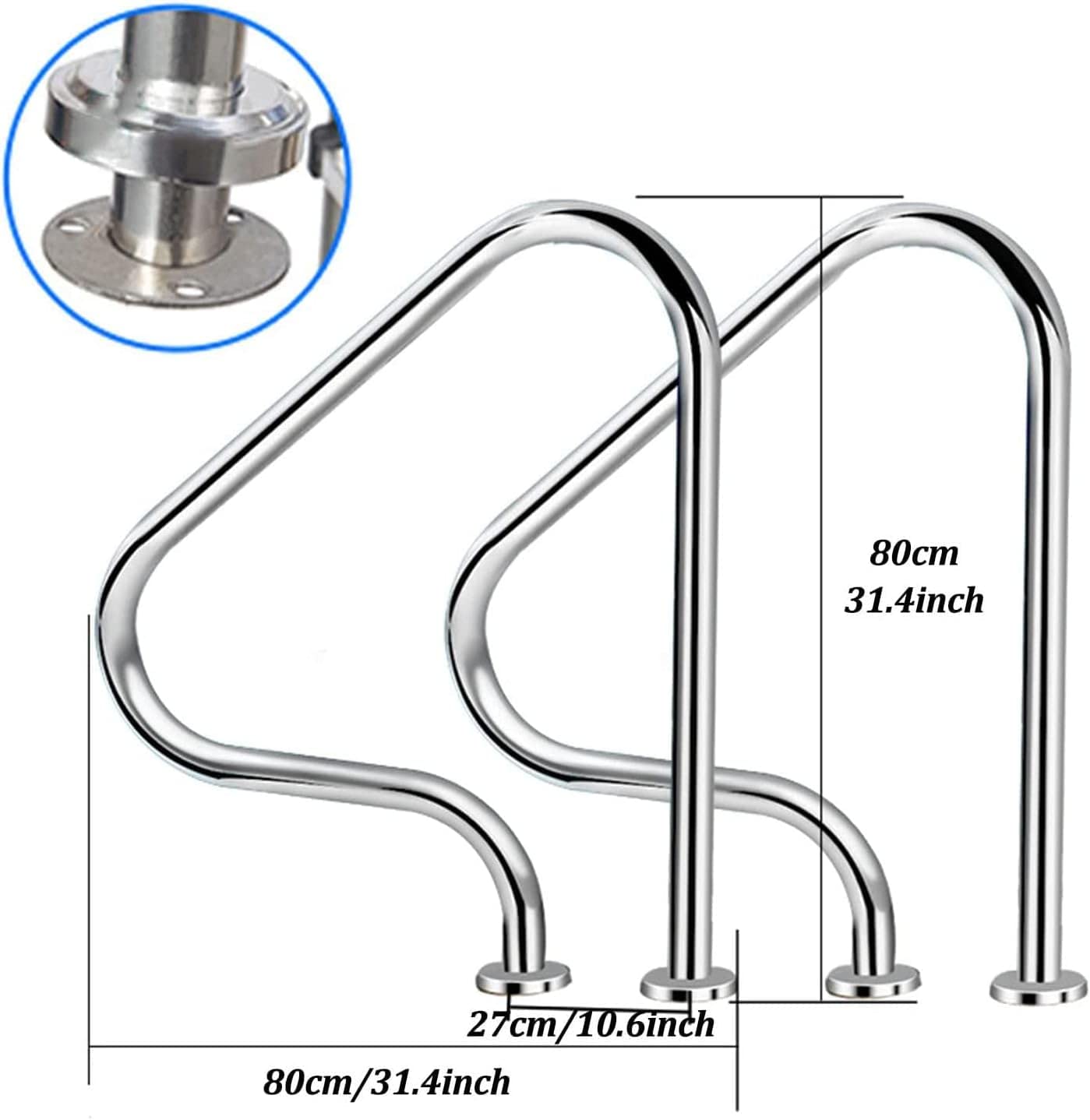Genérico Barandilla de Piscina, 2 Piezas Pasamanos de Piscina Escalera Pasamanos de Acero Inoxidable Mango Riel de Escalera de Piscina para Piscinas Pontones Muelles y más