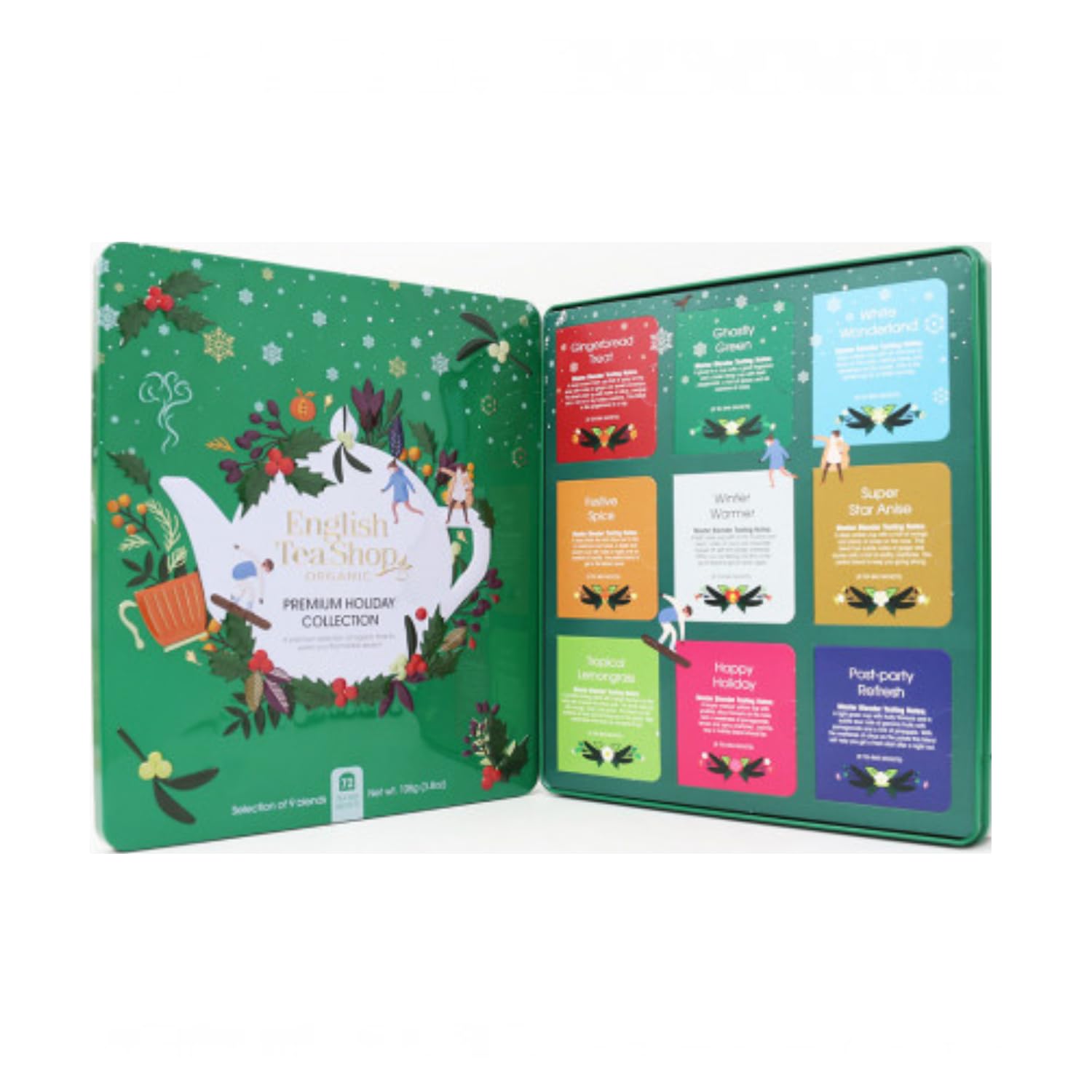 English Tea Shop® | Latta Metallo Cofanetto Regalo Tè 9 Gusti Differenti | Tè & Tisane BIO Sapori Natale - 72 Bustine di Tè (108 Gr) | Tisane Regalo