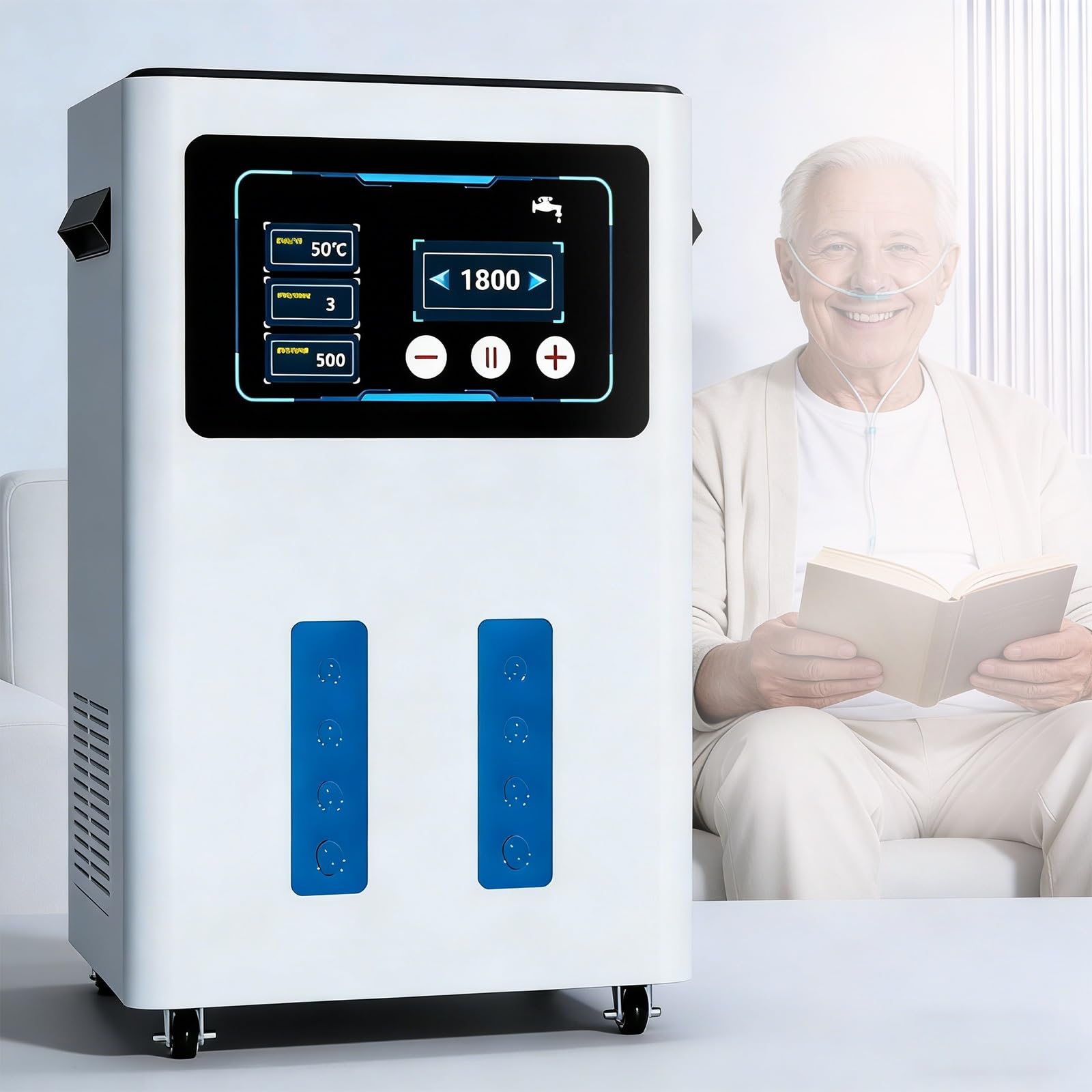 Inhalator Wodorowy 900-1800 Ml/Min, Inhalator Wodorowy Elektrolizą SPE/PEM Wysokiej Czystości 99,99% Ekranem Dotykowym Cicha Praca Idealny Do Użytku Domowego(1800ML)